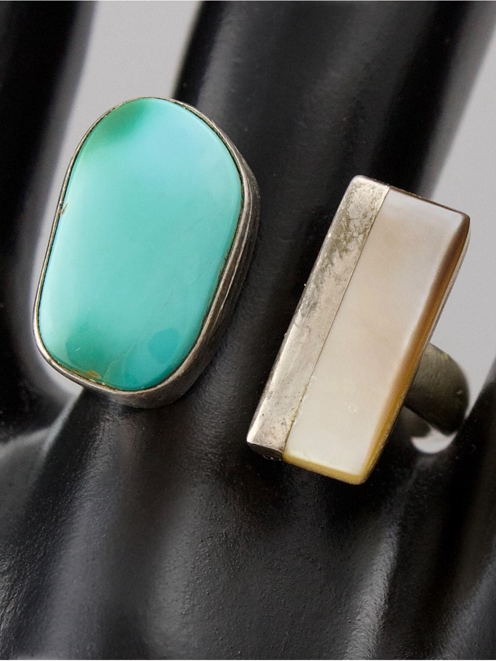 Turquoise and Mother of Pearl Sterling Silver Ring Marvin and Luana Slim Size 8